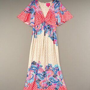 LILLY PULITZER MINKA MAXI DRESS Sz 4 BEACH BUNGALOW CORAL SPRITZ STRETCH